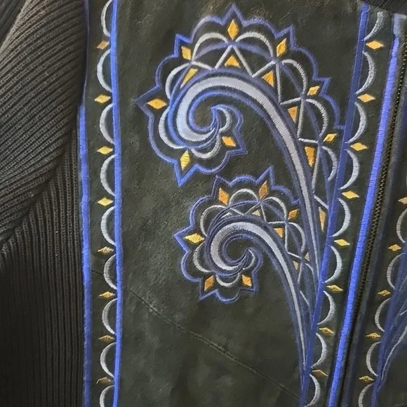 Vtg Bob Mackie Wearable Leather & Knit Jacket Embroidered Black Sz XL Statement! - Picture 5 of 16